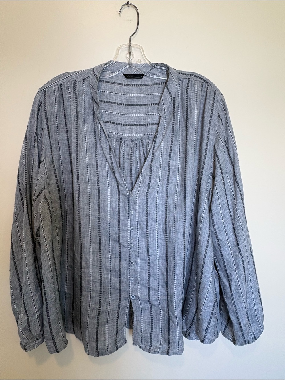 Zara Gray and Black Striped V-Neck Button Boho Front Tunic Size XL